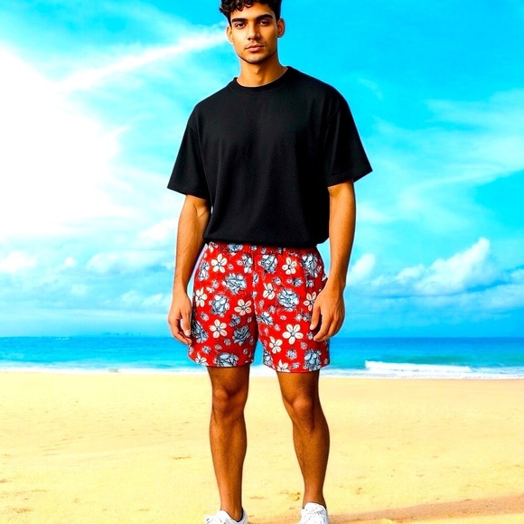 VINYARD VINES MEN’S SWIM SHORTS Floral Red Large Like New Drawstring Waistband - Picture 13 of 15